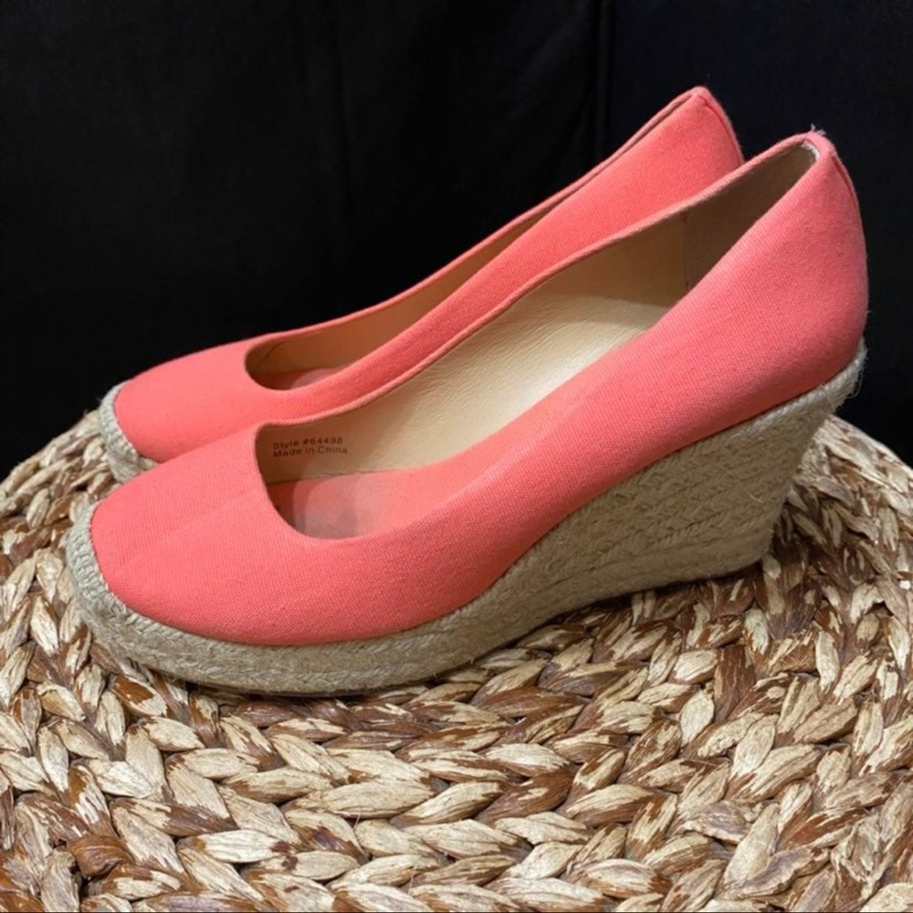 J. Crew Coral Canvas Wedge Espadrilles
